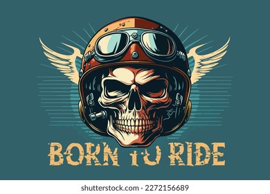Skull, Biker. Vector illustration for t-shirt
