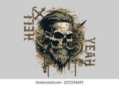 Skull, Biker. Vector illustration for t-shirt