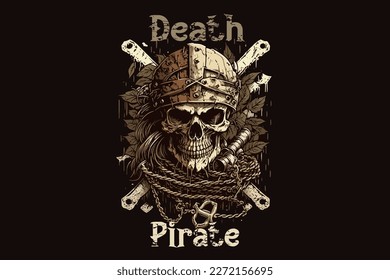 Skull, Biker. Vector illustration for t-shirt