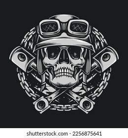 skull biker wearing helmet vector illustration