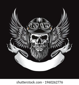 skull biker with wing vector