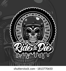 skull bikers iilustration and lettering logo for banner, flyer, card invitation etc