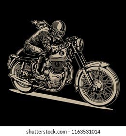 skull bikers riding vintage motorcycle