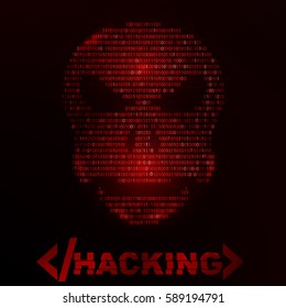 Skull of binary code.Background(red,text,hacking,tag)