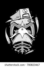 Skull bird with cap and plumage