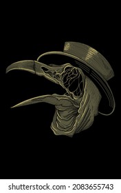 Skull bird with hat artwork illustration