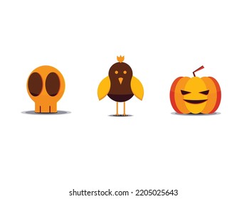 Skull bird pumpkin halloween lebal sticker stamp , Vector Illustration.
