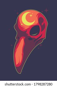 Ilustración del vector de pájaro cráneo de color rojo y amarillo. Por mercancía