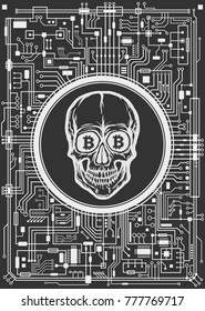 Skull with bitcoin symbols