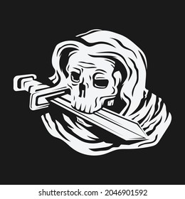 skull bite sword vector illustration