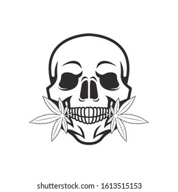the skull biting the cannabis/marijuana vector illustration
