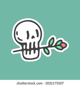 Skull biting a rose illustration. Vector graphics for t-shirt prints and other uses.