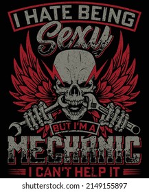 Skull biting tools tshirt design for mechanics