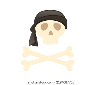 Skull with black bandana and crossbones vector illustration on white background