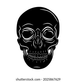 Skull black, cartoon isolated on white background, vector illustration for design and decor, Halloween, sticker, template