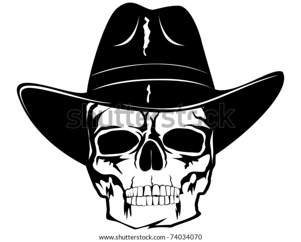 Skull Black Cowboys Hat Stock Vector 