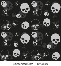 Skull - black and grey pattern. Vector dark horror textile background.