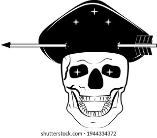 Skull in a black hat with a pierced head with an arrow