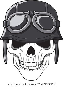 Skull with Black Retro Helmet