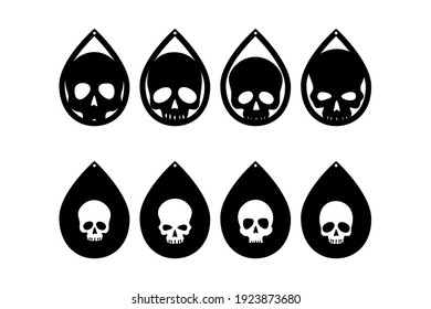 Skull black silhouettes. Earrings cut files templates. Basis graphics on white background