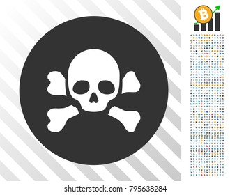 Skull Black Spot pictograph with 7 hundred bonus bitcoin mining and blockchain pictures. Vector illustration style is flat iconic symbols design for blockchain apps.