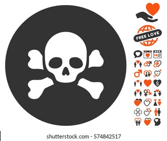 Skull Black Spot pictograph with bonus passion pictograms. Vector illustration style is flat iconic symbols for web design, app user interfaces.