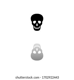 Skull. Black symbol on white background. Simple illustration. Flat Vector Icon. Mirror Reflection Shadow. Can be used in logo, web, mobile and UI UX project