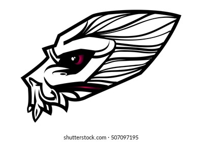 skull black tatoo. Monochrome skull. Vector illustration.Winged black skull mask in helmet wings of fire vector. White background. Isolated. Vector Image.