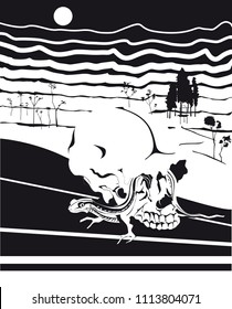 a skull in black and white