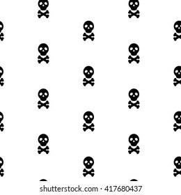 Skull black and white continuous vector pattern. Skull head and bones simple seamless textile pattern.