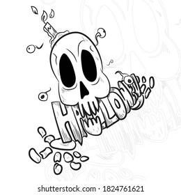 Skull Black & White Funny Drawing
