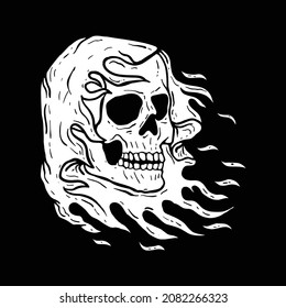 skull black and white with hand drawn style vector illustration.cool for design shirt,tattoo,poster etc