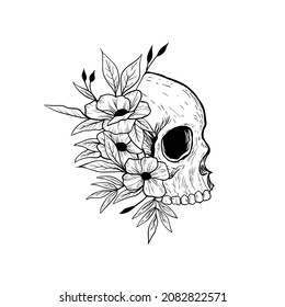 skull black and white with hand drawn style vector illustration.cool for design shirt,tattoo,poster etc