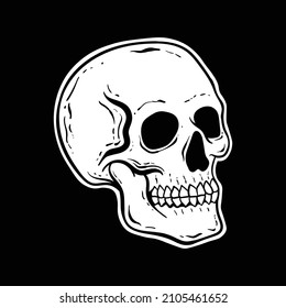 skull black and white hand drawn style, premium vector