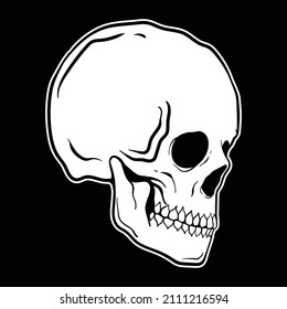 skull black and white hand-drawn style, premium vector