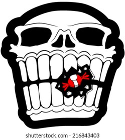 Skull black and white with red candy vector, vertical,  isolated 