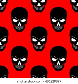 Skull black white red endless background vector illustartion