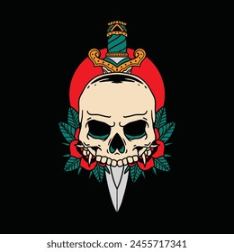 Skull Blade Traditional Tattoo Vector Illustration Design