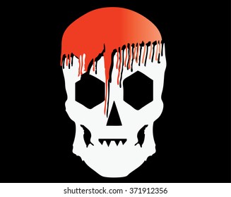 Skull with bleeding profusely on the head. Vector art.
