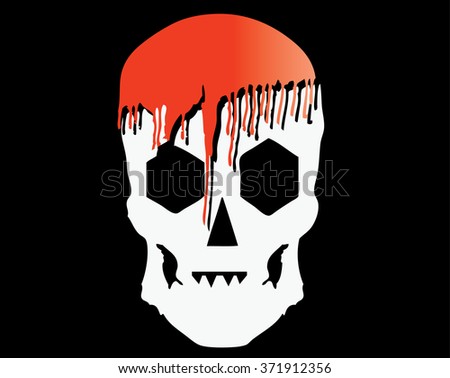Skull with bleeding profusely on the head. Vector art.