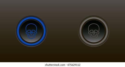 skull blue button on a black background including other switch off
