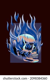 Skull with blue fire vector illustration
