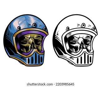 Skull With Blue Motorcycle Helmet