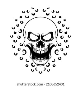 Skull Blue Vector Illustration Tshirt Design