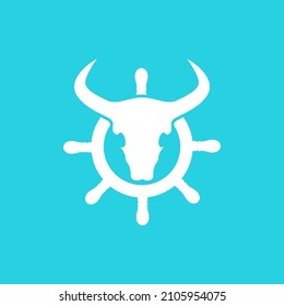 skull with boat steering wheel logo design vector