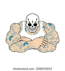 Skull Bodybuilder. Strong skeleton. Skull and muscles. Powerful skeleton.