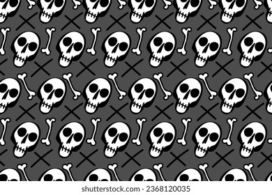 Skull and bone. Creepy, scary, spooky Halloween seamless vector pattern. Death, dead, skeleton. Fear and horror.