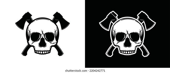 Skull bone with crossed axe symbol illustration icon vector
