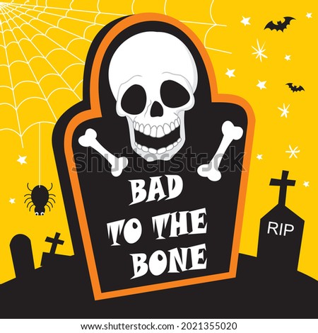 Skull and bone decorations for halloween greeting card
