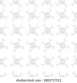 Skull and bone doodle seamless pattern on white background for Halloween 